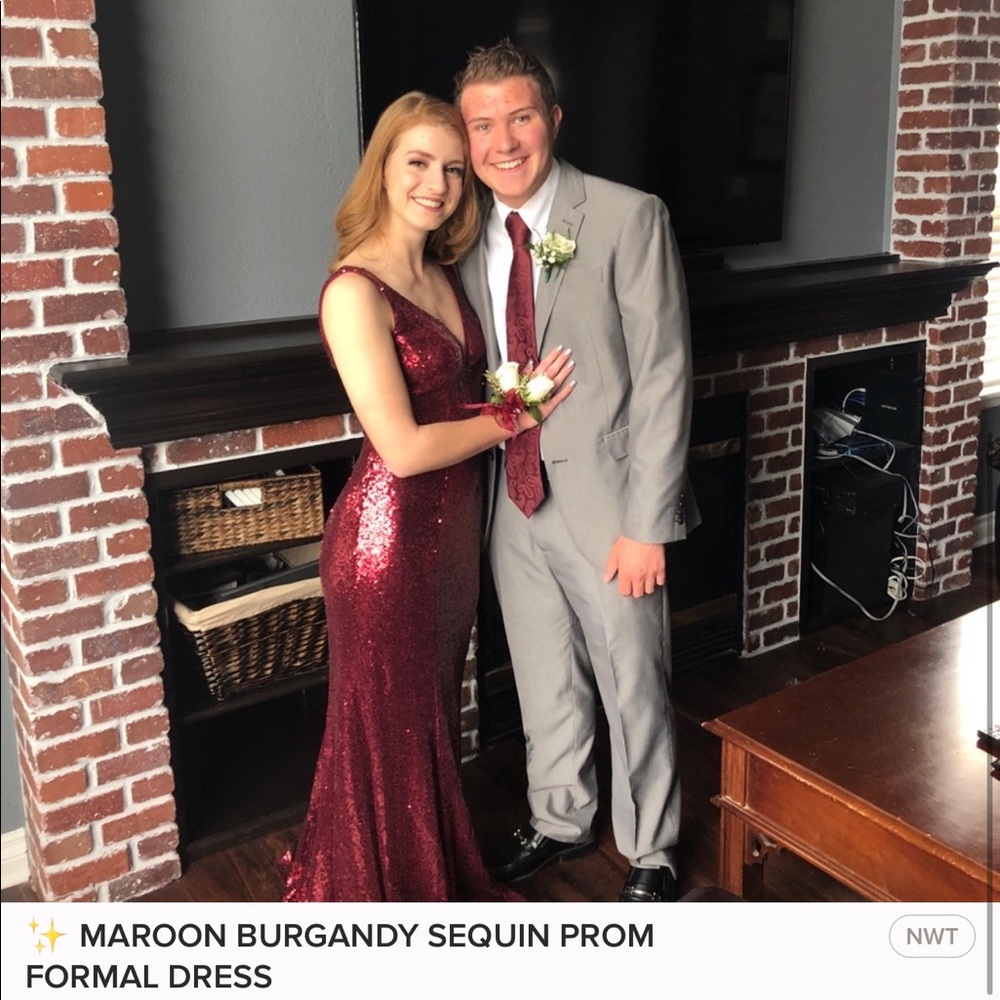 MAROON SEQUIN FORMAL PROM DRESS SPARKLE - Picture 4 of 4